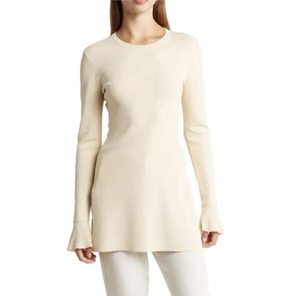 Theory Milania Tunic Sweater Cream Bell Long Sleeve Knit Pullover Size S